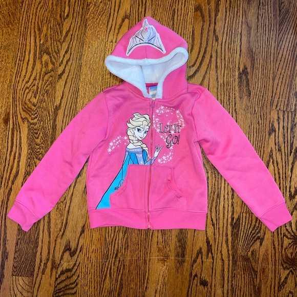 5/$25 SALE 💜 Disney Frozen Pink Hooded Zip Up Fleece Interior Size 5